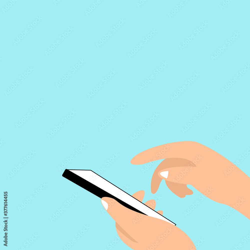 Hand holding a phone with blank screen, Flat Isolated illustration on white background Hand holding a phone with blank screen, Flat Isolated illustration on white background