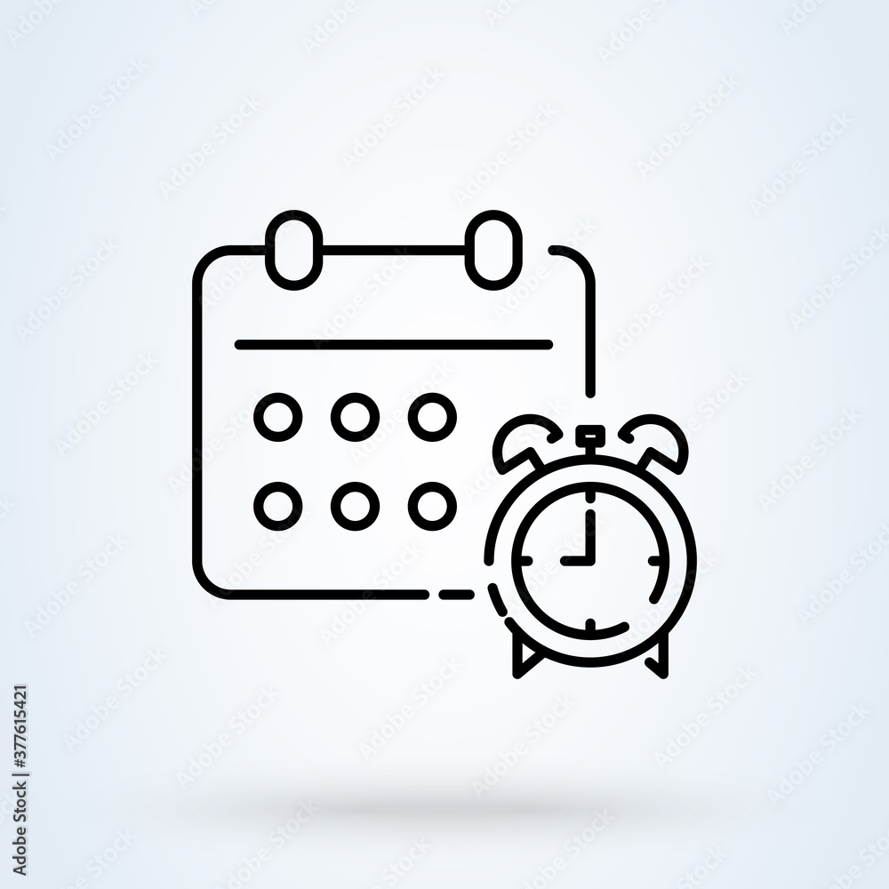 Calendar and clock sign line icon or logo. Schedule or appointment concept. important date, linear design illustration. Calendar and clock sign line icon or logo. Schedule or appointment concept. important date, linear design illustration.