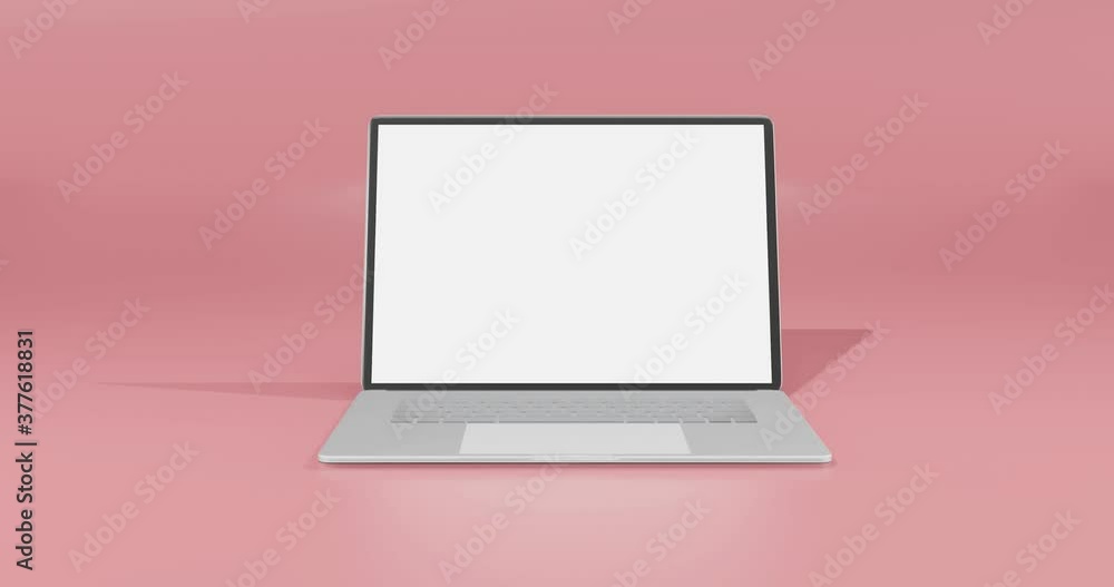 3d rendering illustration in video 4k of mockup laptop/notebook in minimal design with a bright white screen 3d rendering illustration in video 4k of mockup laptop/notebook in minimal design with a bright white screen