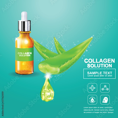 Aloe Vera Collagen Serum Background Vector for Skincare Cosmetic.