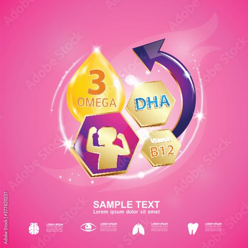 Omega 3 Vitamin and Nutrients for Kids Vector Concept