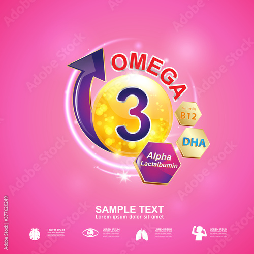 Omega 3 Vitamin and Nutrients for Kids Vector Concept