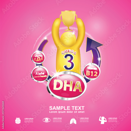 Omega 3 Vitamin and Nutrients for Kids Vector Concept