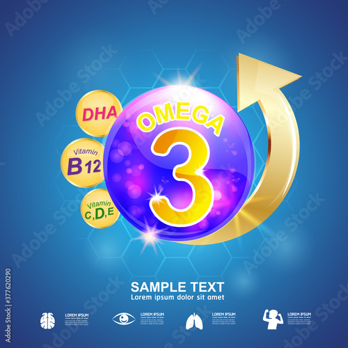 Omega 3 Vitamin and Nutrients for Kids Vector Concept