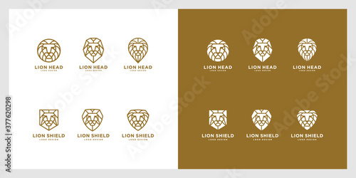 set lion head shield logo vector