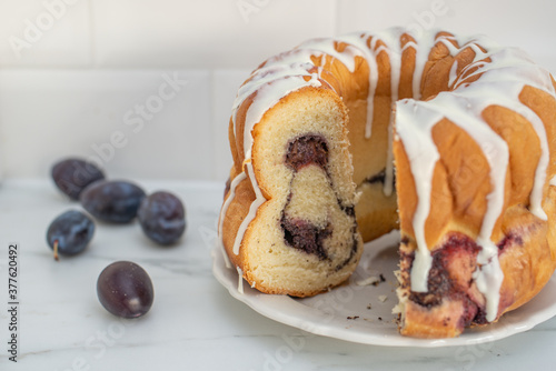 sponge cake with plums photo