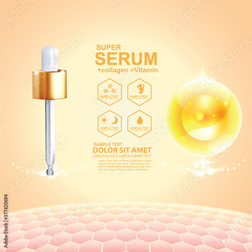 serum drop and vitamin beauty skincare vector concept cosmetic for skin. photo
