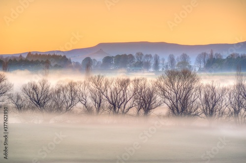 LAST DAYS OF WINTER . A foggy dawn in the Umzimkulu valley  Underberg  south africa