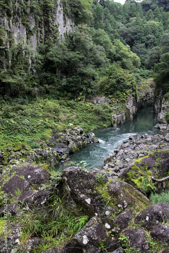 Turquoise river around Takachiho Gorge in Miyazaki.