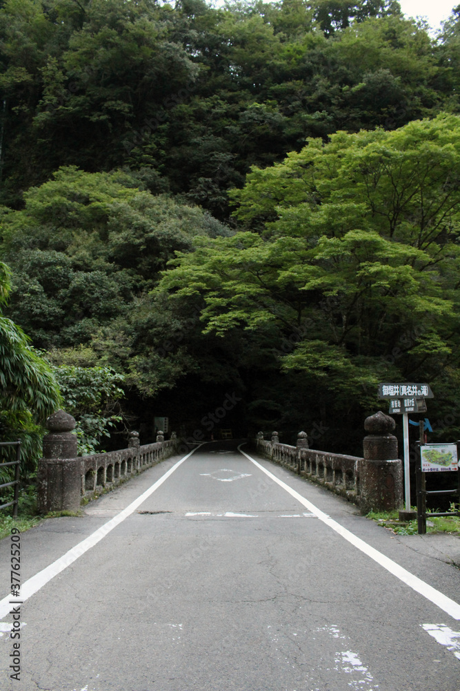 Empty road and bridge around Takachiho Gorge