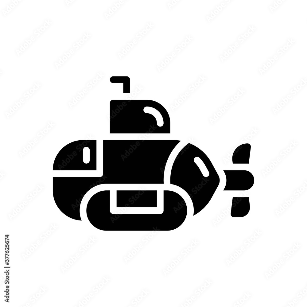 glyph style icon of submarine isolated on white background. EPS 10