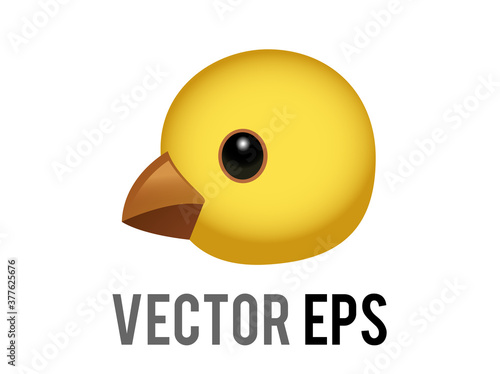 Vector head of yellow baby chicken emoji icon, chick eye and orange month in side view