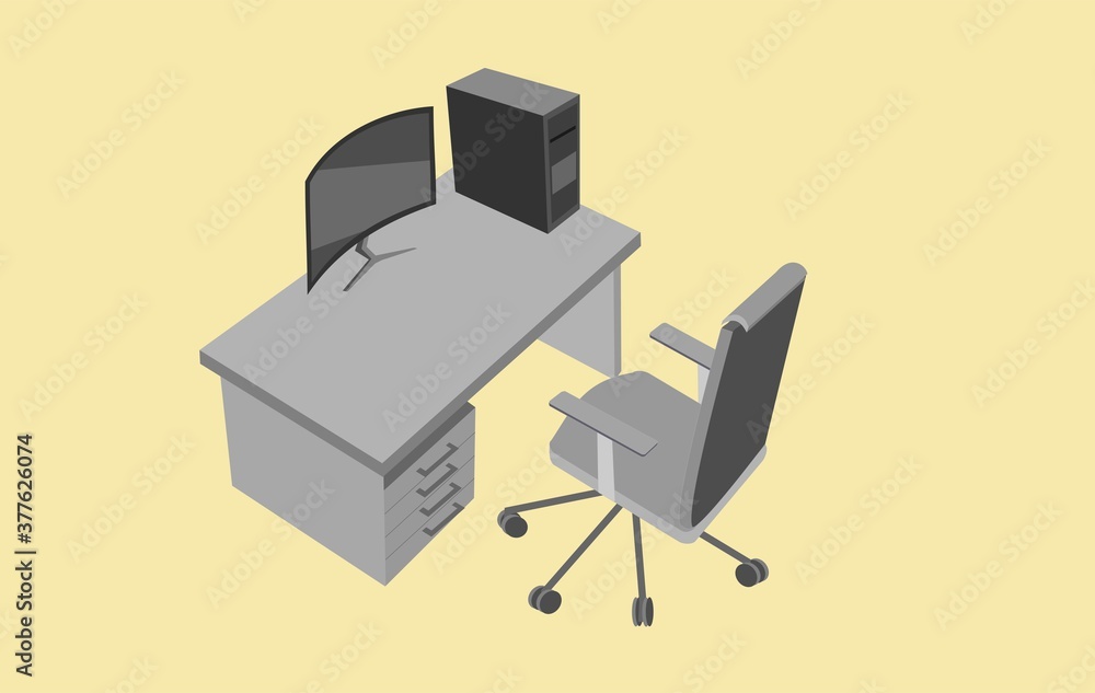 Computer table above view, isometric style vector