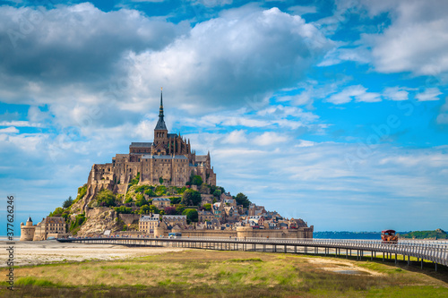 Fototapeta Popular Mont Saint Michel tidal island view in Normandy, France