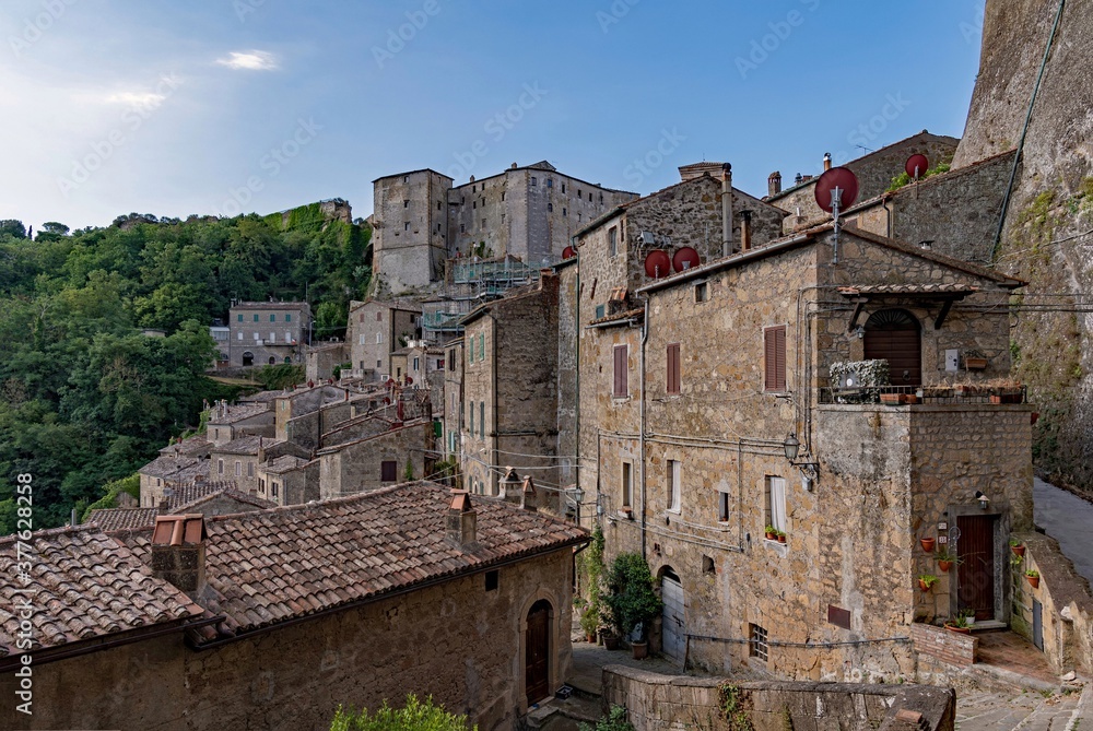 Old town of Sorano at the Tuscany Region in Italy 