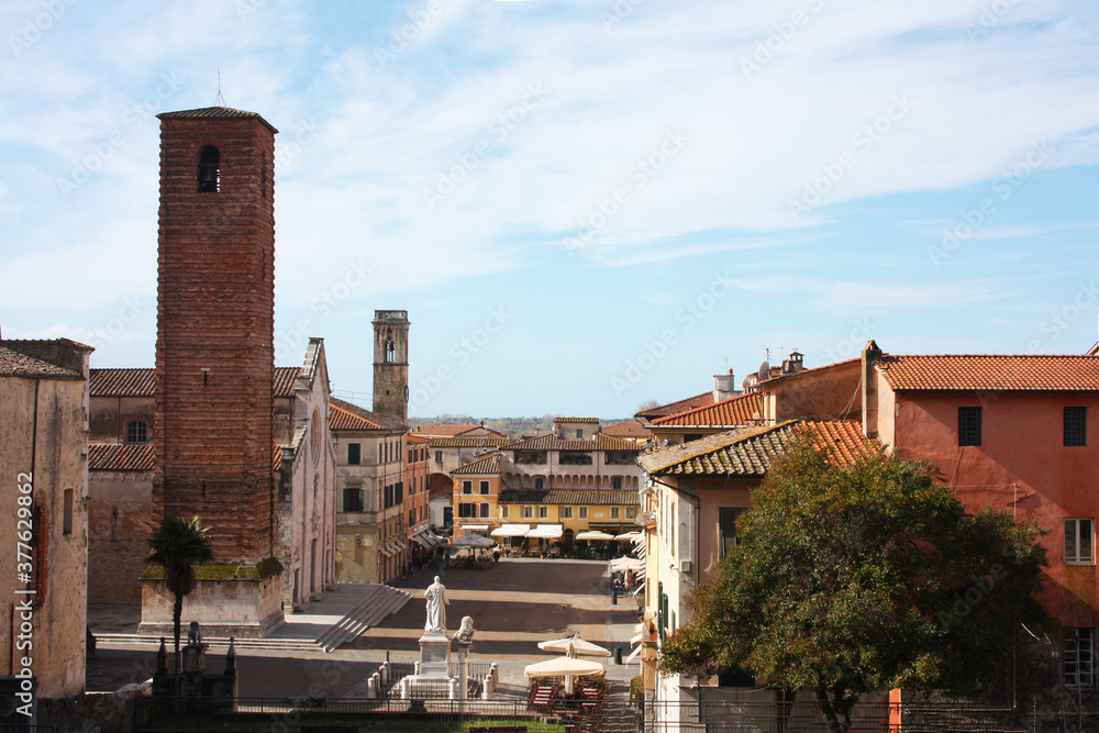 The ancient medieval tower of Pietrasanta, a town of art in Tuscany.