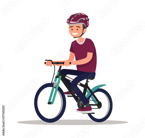 Cyclist. Man dressed in sports clothes and helmet rides on the bicycle.