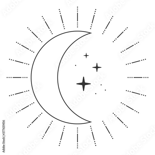 Moon and stars in retro style isolated on white background. Vector illustration