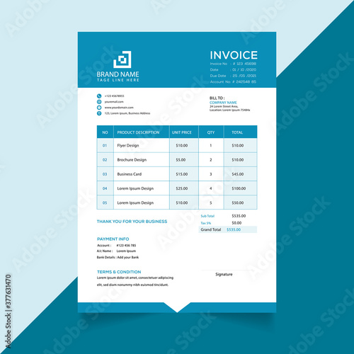 Clean and minimal business invoice template vector format, free vector invoice template, clean and minimal invoice