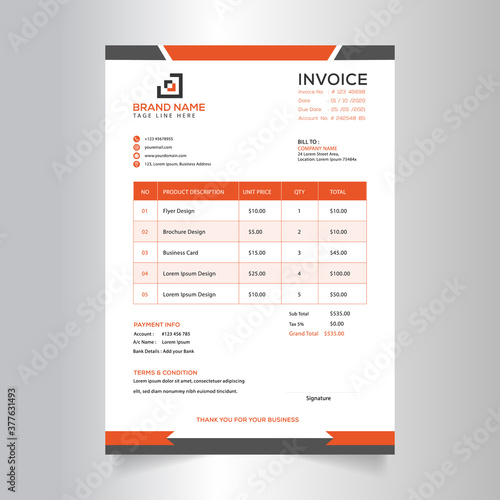 red and black color clean and minimal business invoice template vector format