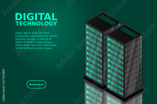 Mainframe, powered server, high technology concept, data center, cloud data storage isometric vector illustration