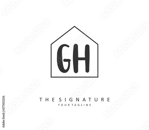 G H GH Initial letter handwriting and signature logo. A concept handwriting initial logo with template element. photo