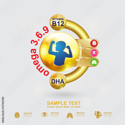 Omega Vitamin and Nutrients Logo Product for Kids Vector 