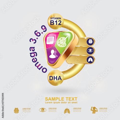 Omega Vitamin and Nutrients Logo Product for Kids Vector 