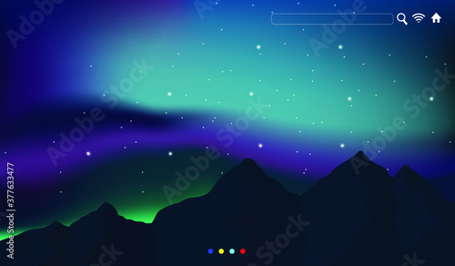 Beautiful Aurora Vector Illustration Design on Mountain for Website Poster Banner Background