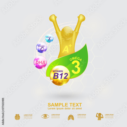 Omega Vitamin and Nutrients Logo Product for Kids Vector 