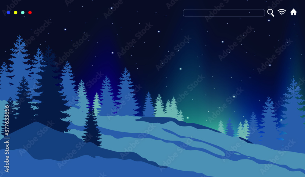 Naklejka premium Beautiful Aurora Vector Illustration Design on Mountain for Website Poster Banner Background