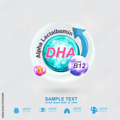 Omega Vitamin and Nutrients Logo Product for Kids Vector 
