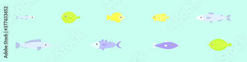 set of flounder fish cartoon icon design template with various models. vector illustration