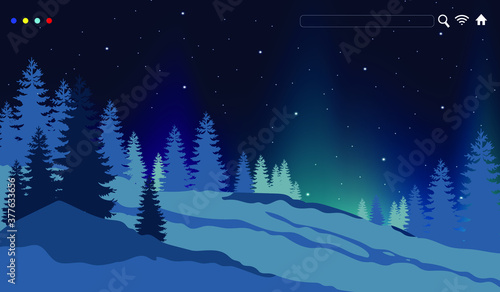 Beautiful Aurora Vector Illustration Design on Mountain for Website Poster Banner Background