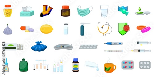 Flu icons set. Cartoon set of flu vector icons for web design