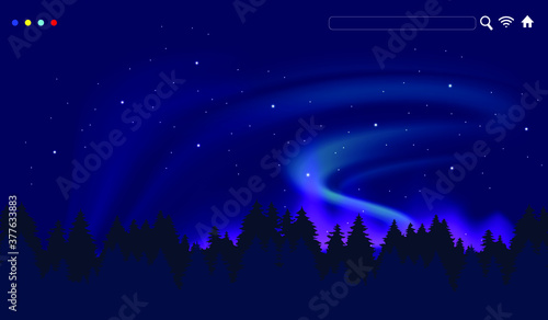 Beautiful Aurora Vector Illustration Design on Mountain for Website Poster Banner Background