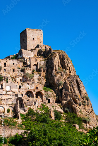 Craco, Matera, Basilicata, Italy, view of the ghost town abandoned in 1963 due to natural disasters and now it represents a tourist attraction and a filming location © Angelo Calvino