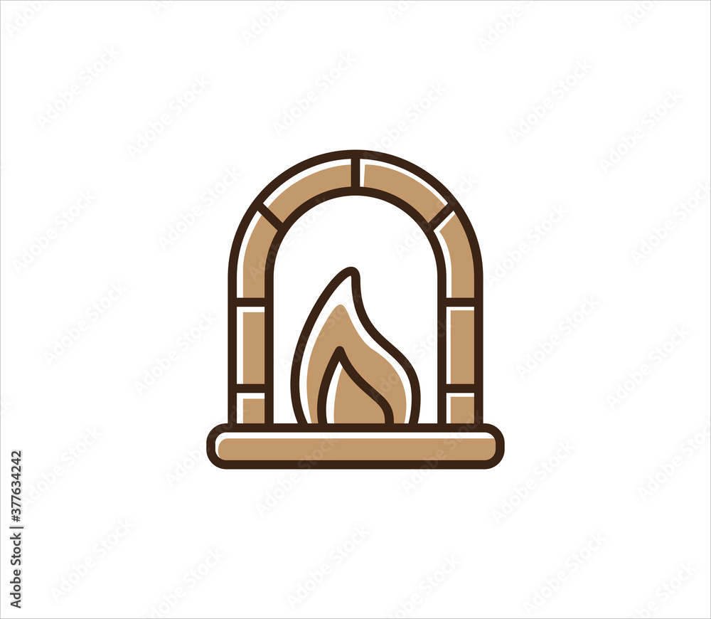 Fototapeta premium brick traditional oven vector icon in simple outline style for bakery and pastry shop