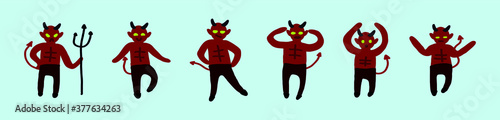 set of devil cartoon icon design template with various models. vector illustration