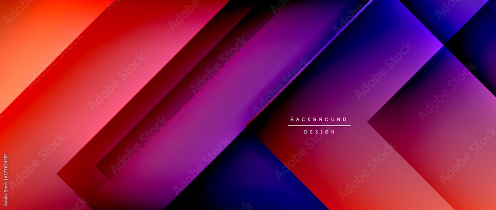 Fototapeta premium Square shapes composition, fluid gradient geometric abstract background. 3D shadow effects, modern design template