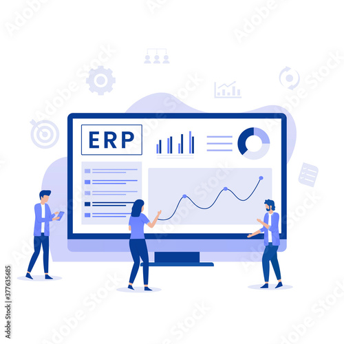 ERP Enterprise resource planning illustration concept,  productivity and company enhancement. Illustration for websites, landing pages, mobile applications, posters and banners.