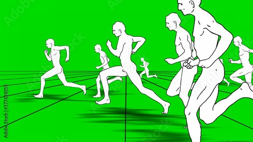 MEN RUNS ON A GREEN SCREEN (slow vers),Rotoscopied from Muybridge´s Running Man photography series.Hand drawn 2D animation.HD 1080.Greenscreen/Alpha matte.Seamlees loop. photo