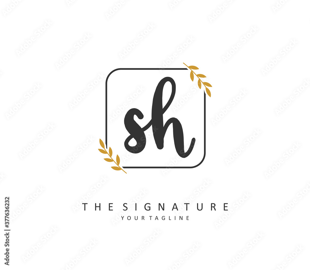 Fototapeta premium S H SH Initial letter handwriting and signature logo. A concept handwriting initial logo with template element.