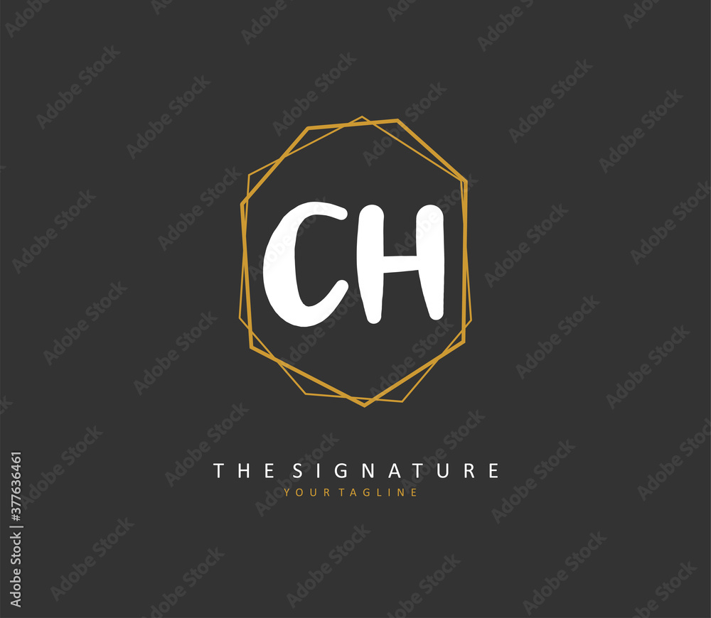 Obraz premium C H CH Initial letter handwriting and signature logo. A concept handwriting initial logo with template element.