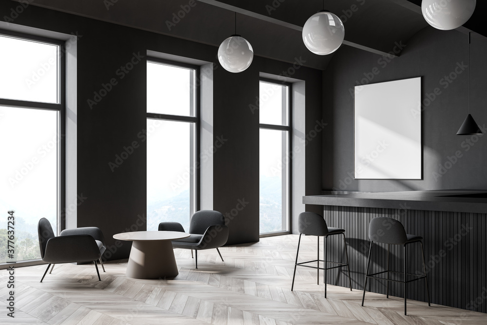 Fototapeta premium Gray canteen corner with poster