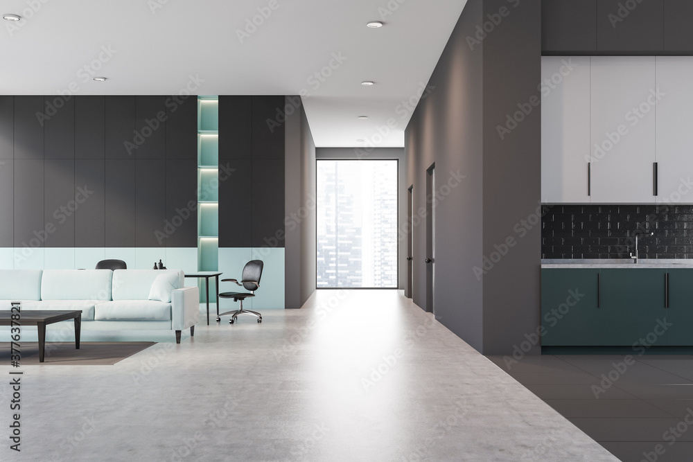 Obraz premium Black and white living room and kitchen