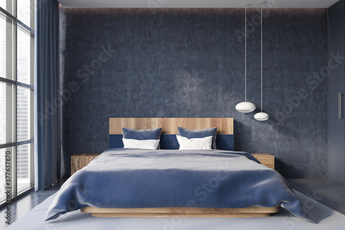 Fényképezés Modern concrete panoramic bedroom interior