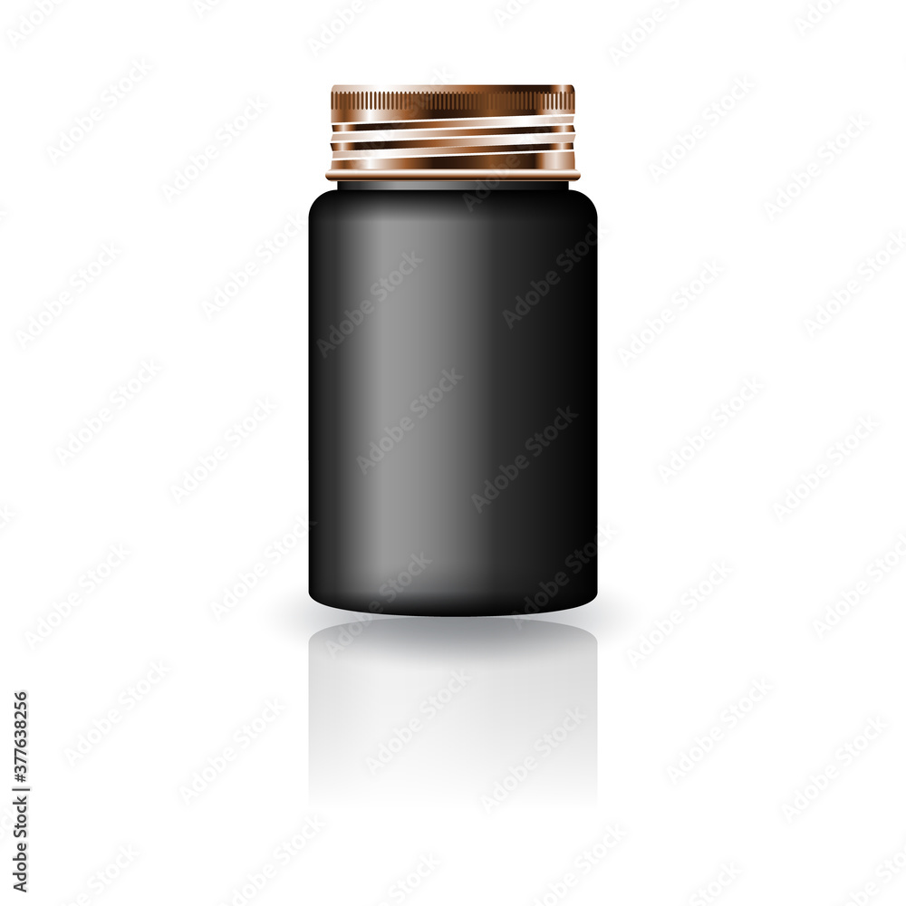 Black medicine round bottle with copper screw cap lid for beauty or healthy product. Black medicine round bottle with copper screw cap lid for beauty or healthy product.