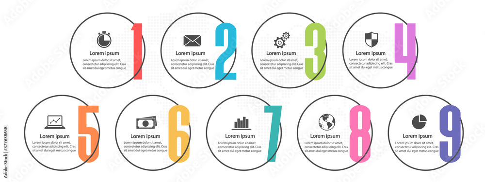 Fototapeta premium Infographic elements template with number 9 options.