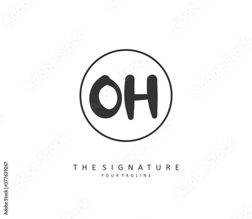O H OH Initial letter handwriting and signature logo. A concept handwriting initial logo with template element.